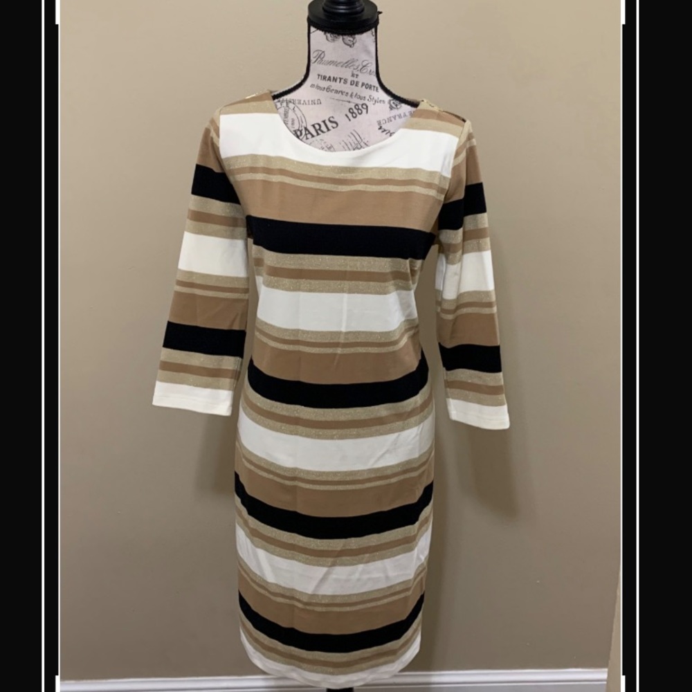 Cato Brown & White Stripe Sweater Dress Size Large